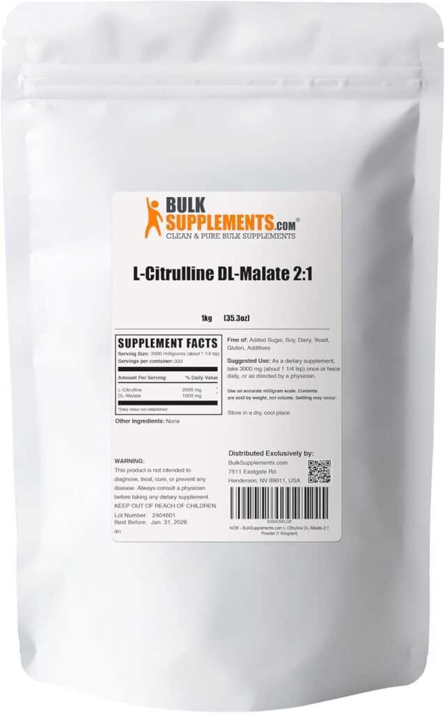 BulkSupplements.com L-Citrulline Malate 2:1 Powder - L Citrulline Malate Supplement, Citrulline Malate Powder - Unflavored  Gluten Free - 3g per Servings, 1kg (2.2 lbs) (Pack of 1)