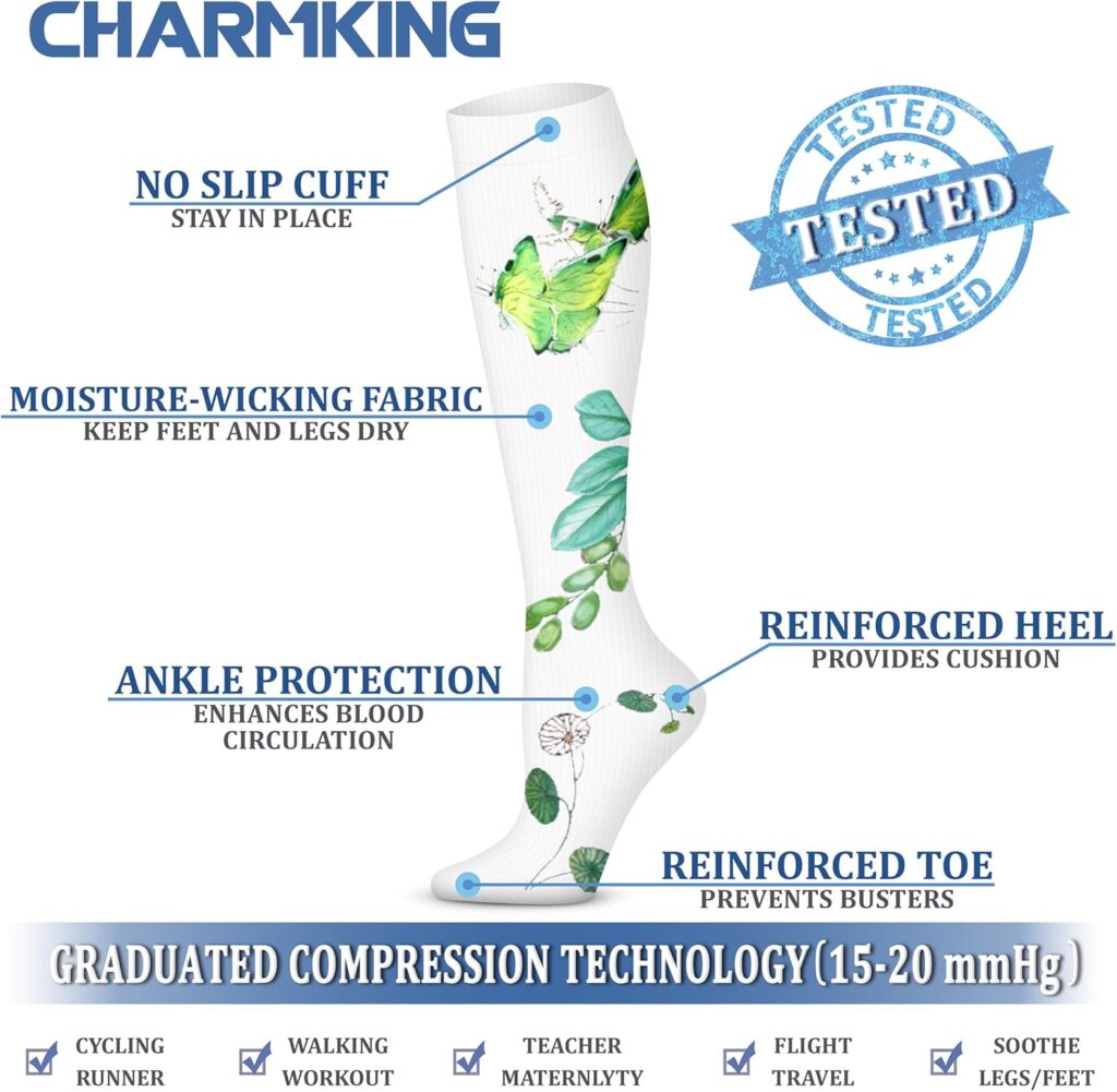 CHARMKING Compression Socks for Women  Men Circulation (3 Pairs)15-20 mmHg is Best Support for Athletic Running Cycling