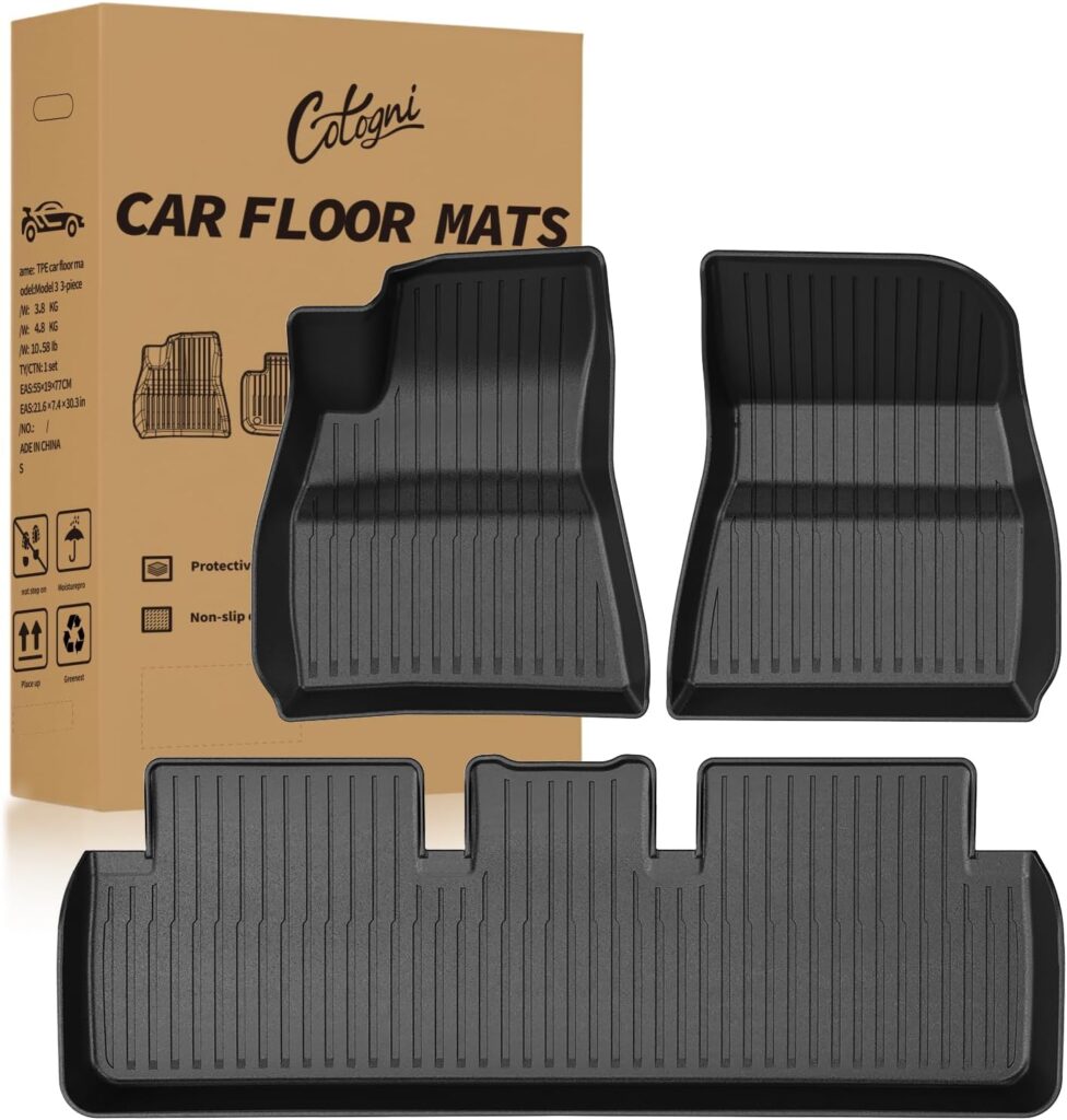 Cotogni Floor Mats for Tesla Model 3 2021 2022 2023 All Weather Model 3 Floor Mat Full Set Car Interior Liners Waterproof Model 3 Cargo Liners Front Real Seat Car Floor Mats Frunk Trunk Mats