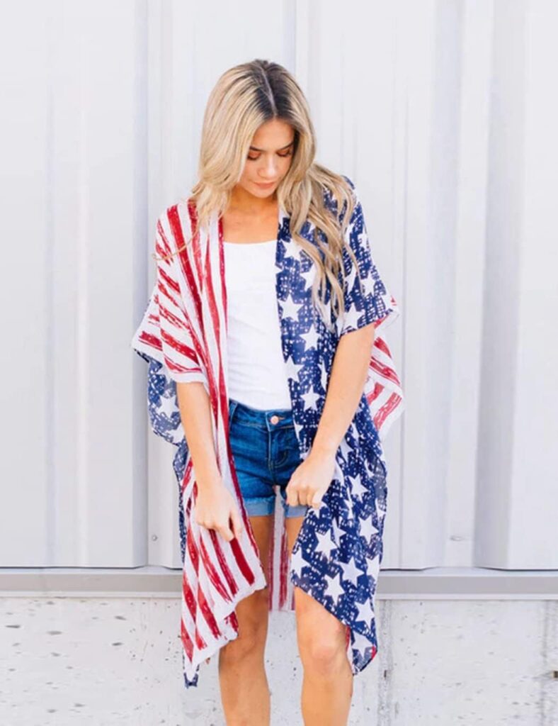 DDSOL Womens American Flag Kimono Cover up Beachwear Cardigan Loose Tops Shirt Blouse