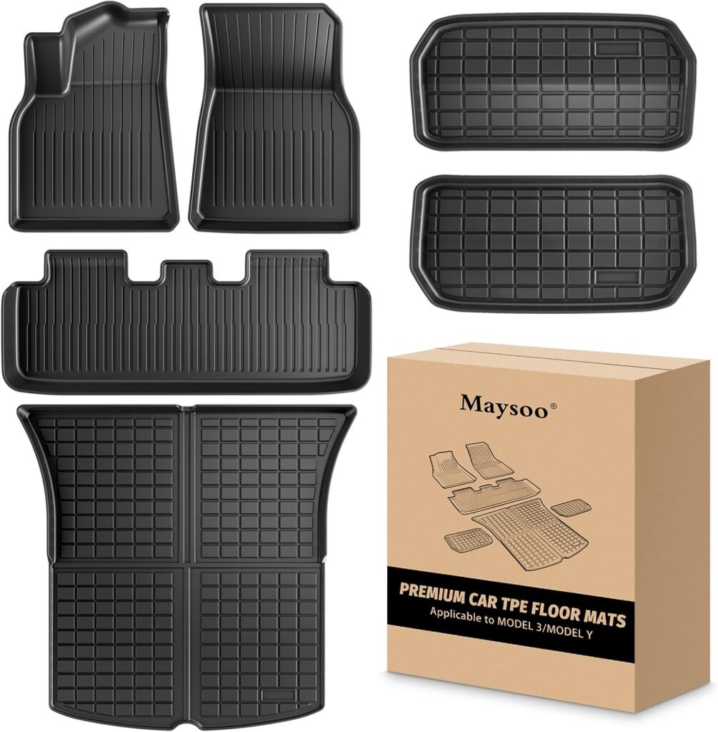 Floor Mats for Tesla Model Y 2024-2020 All Weather TPE Cargo Liner Floor Mats and Cargo Trunk Mats Accessories (Set of 6 - Not Fit 7-Seat)