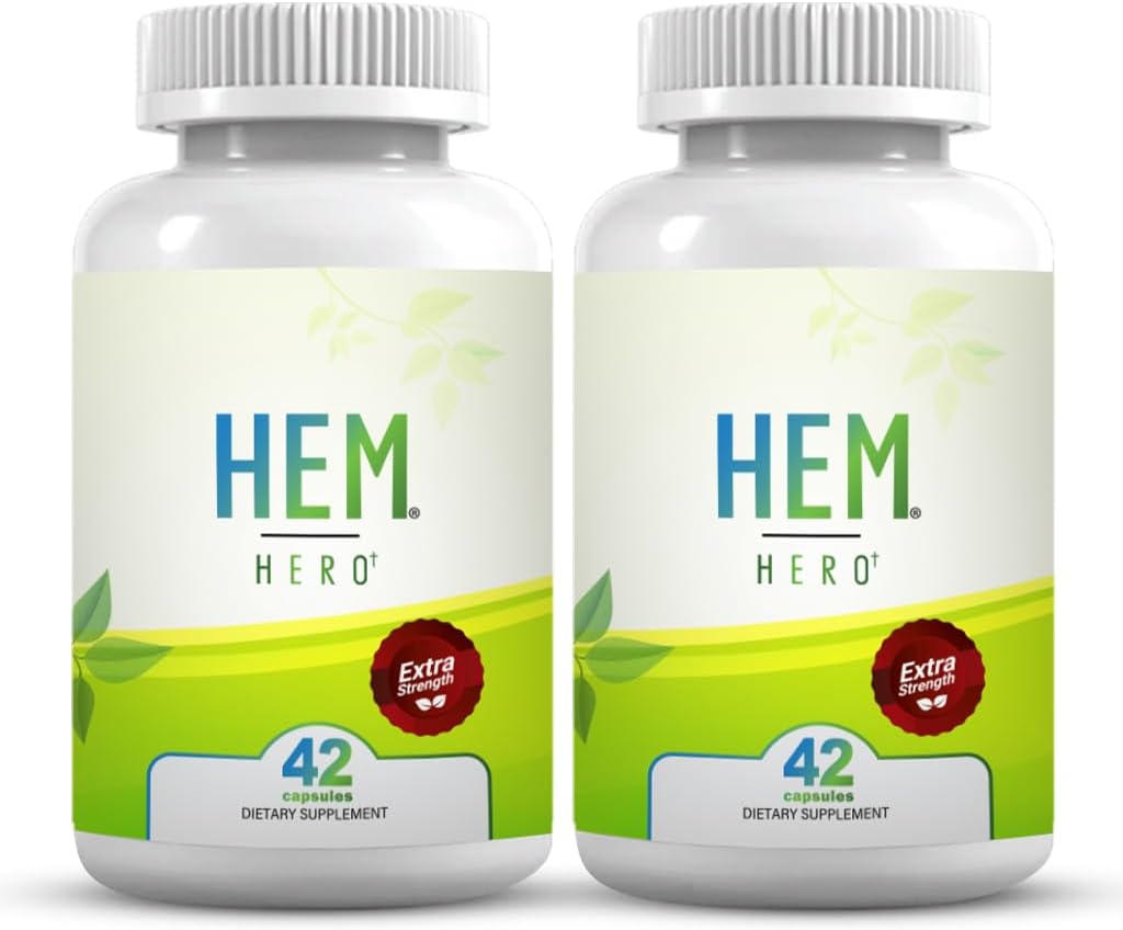 Hem Hero Extra Strength Hemorrhoid Treatment - Reduce Swelling, Soothe Itching  Irritation - 100% Natural - 42 Vegetarian Capsules