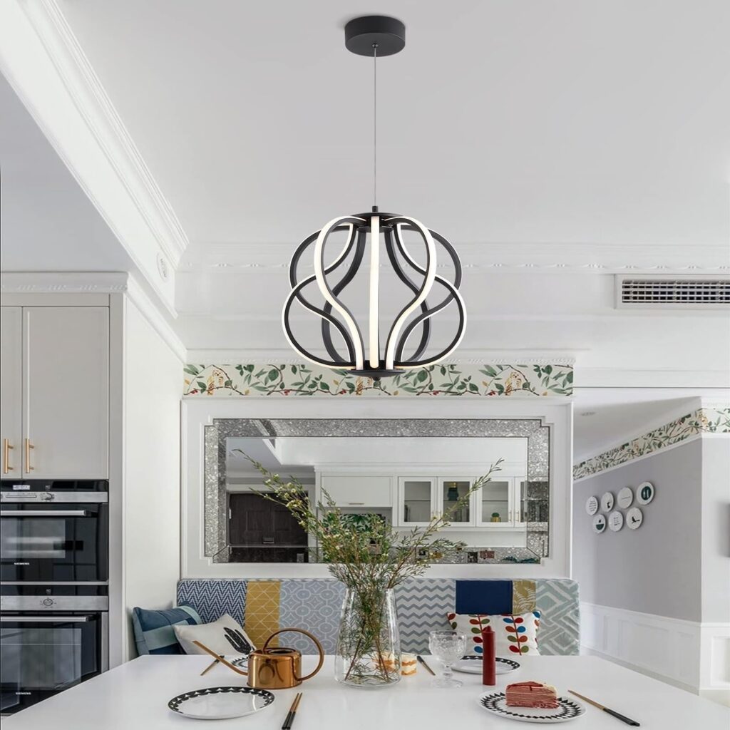 Modern LED Chandelier Black Hanging Pendant Lights, Easy Install Suitable for Dining Room Living Room Bedroom Kitchen and Corridor (10 Light, Black)