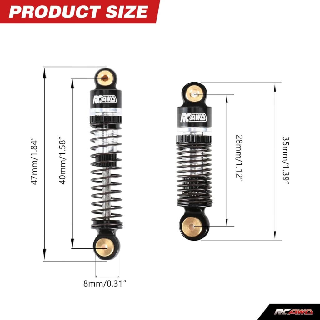 RCAWD 47MM SCX24 Shocks Oil Type  Body Cilps for Axial 1/24 SCX24 AX24 Front Rear Shock Series Upgrades Parts Red