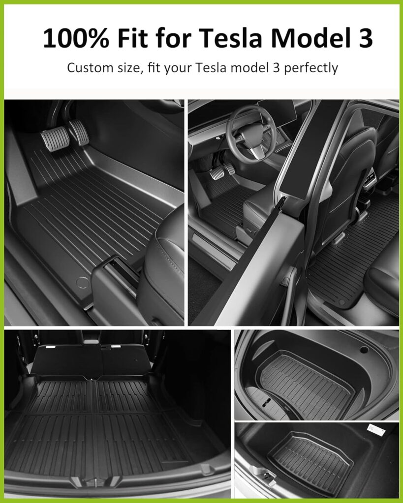 Tesla Model 3 Floor Mats 2023 2022 2021, 6PCS All Weather Complete Set Floor Mats, Cargo Liners Rear Trunk Frunk Rear Storage Mats Accessories