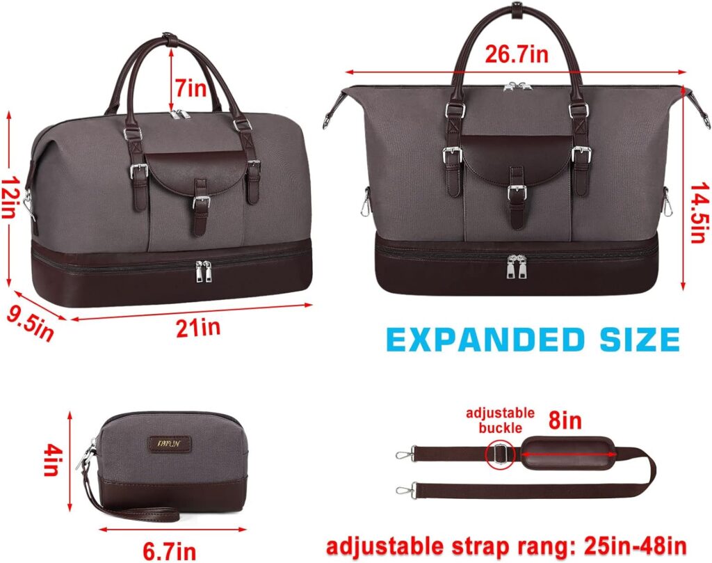 Weekender Bags for Women, Large Overnight Bag Canvas Travel Duffel Bag Carry On Tote with Shoe Compartment 21 3Pcs Set