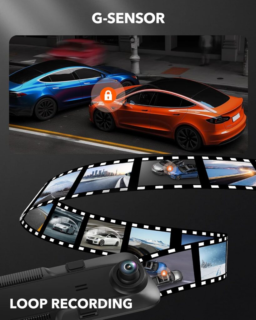 WOLFBOX 12 4K Rear View Mirror Camera, Smart Full Touch Screen Mirror Dash Cam Front and Rear, Backup Camera with 1080P Rear Camera, Dash Cam with WDR Camera, Night Vision, Included 64GB Card  GPS